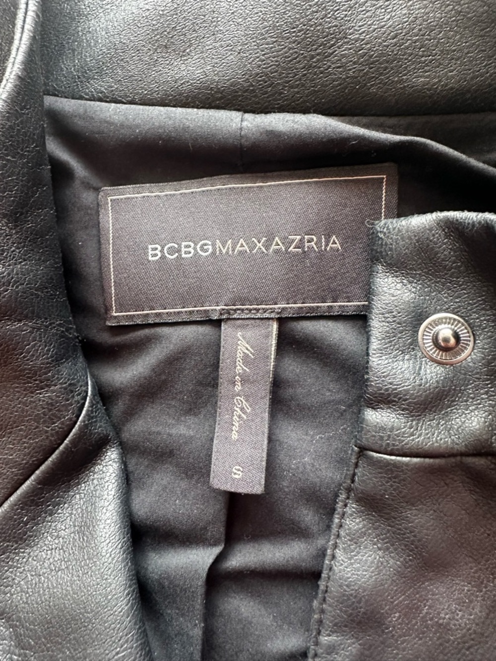 BCBGMAXAZRIA Black Faux Leather Pleated Sleeve Jacket Peplum Tie Waist S - Picture 4 of 15